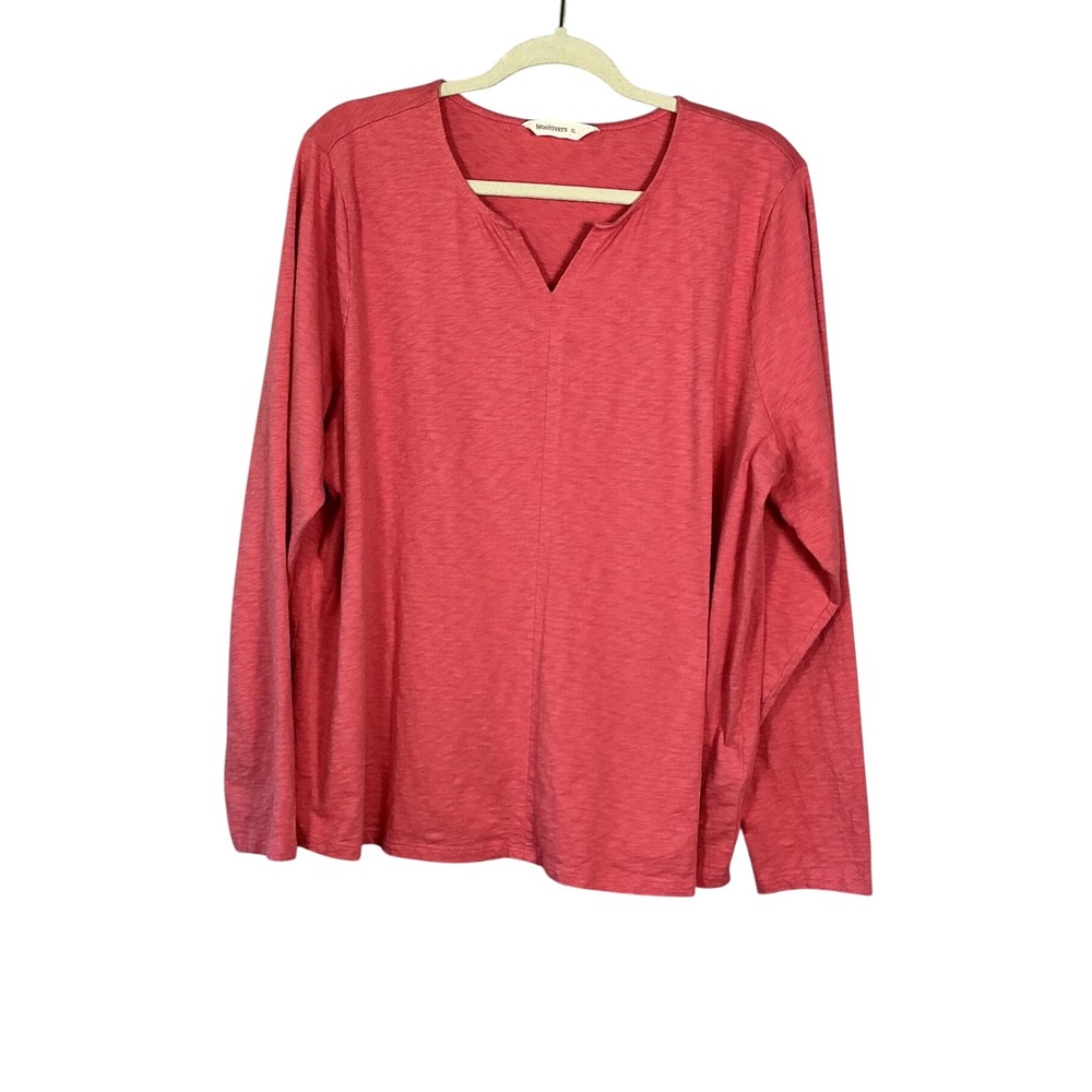 Woolovers Coral Pink Slub Knit Notch V-Neck Long Sleeve Top XL